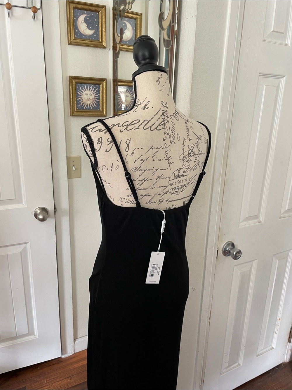 NWT Petal & Pul Diani Classic Black Slip Maxi Dress with Spaghetti Straps Size S - Picture 4 of 6